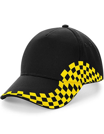 Czapka 5 Paneli Bawełniana Haftowana w Kratke CB159 - Black & Yellow