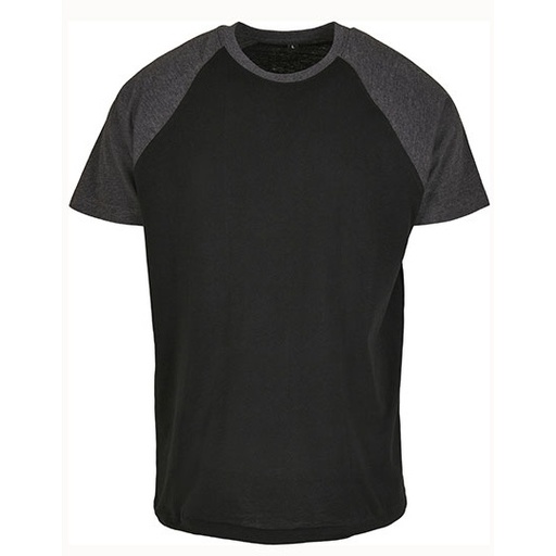 Koszulka Meska Slim Raglan Bawelniana BY007 - Black & Charcoal (Heather)