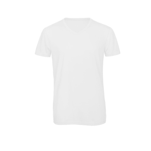 T-Shirt Meski Lekko Dopasowany Dekolt V Triblend Oddychajacy BCTM057 - White