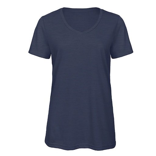 Damski T-Shirt Triblend z Dekoltem V BCTW058 - Heather Navy