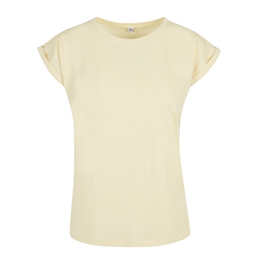 Damska długa koszulka z wywijanymi rękawami BY021 - Soft Yellow