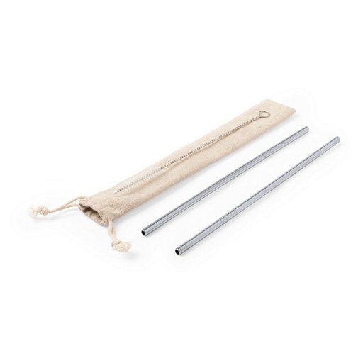 [V8803/A-32] Zestaw słomek wielokrotnego użytku, 2 szt. z czyścikiem V8803/A-32 - srebrny