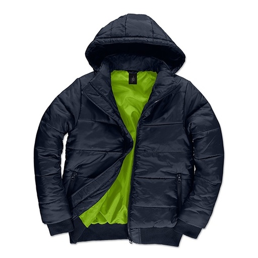 Męska kurtka zimowa puffer z kapturem BCJM940 - Navy & Neon Green