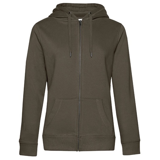 Bluza Damska Z Kapturem Z Zamkiem Wstepnie Prana Bawelniana BCWW03Q - Khaki