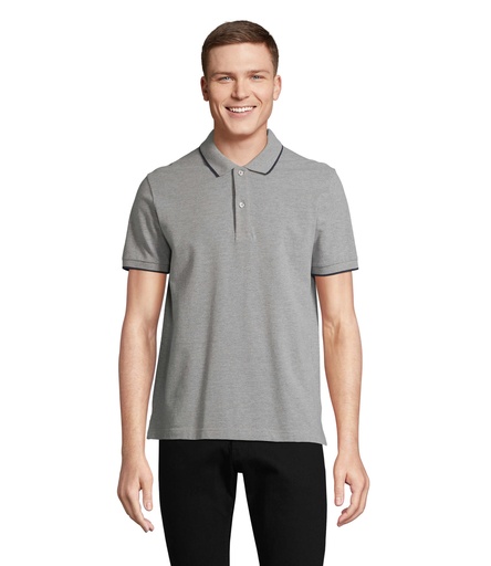 PALERMO POLO SHIRT - grey melange/ french navy
