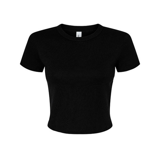 Damski prążkowany T-shirt crop slim BL1010 - Solid Black Blend