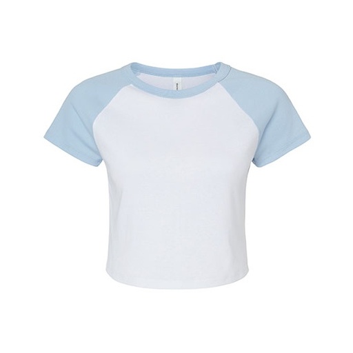 T-shirt crop prążkowany z raglanowym rękawem BL1201 - White & Baby Blue