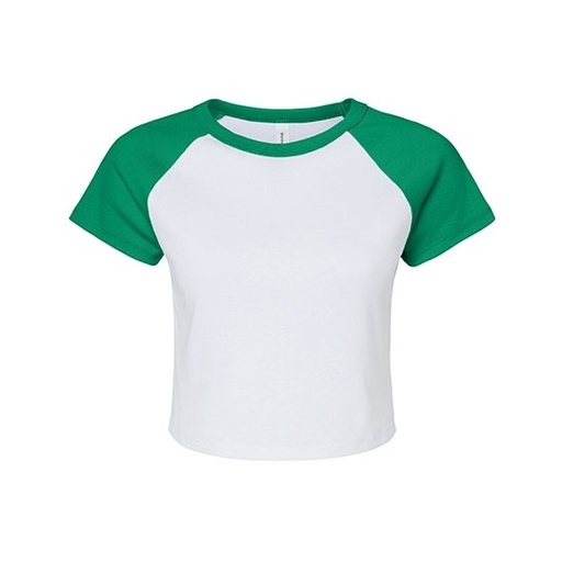 Damski prążkowany T-shirt crop z raglanowym rękawem BL1201 - White & Kelly Green