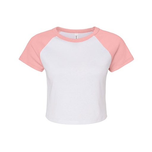 Damski prążkowany T-shirt crop z raglanowym rękawem BL1201 - White & Pink