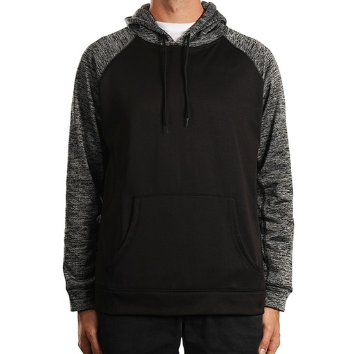 Męska bluza raglanowa z kieszenią kangurką BU8670 - Black & Heather Charcoal