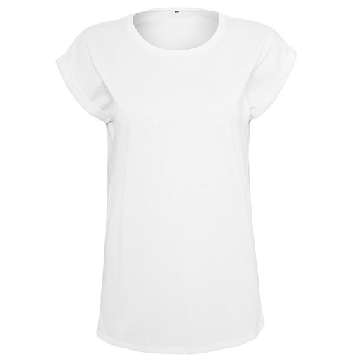 Damski T-shirt Slim z Podwiniętymi Rękawami BY138 - White