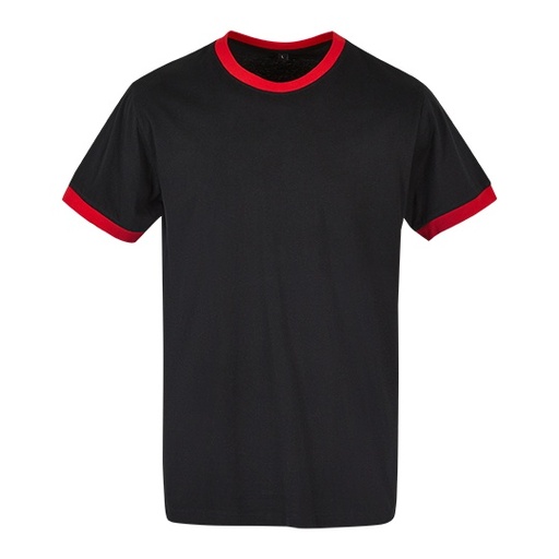 Męski T-shirt z kontrastowym ściągaczem BYBB022 - Black & City Red