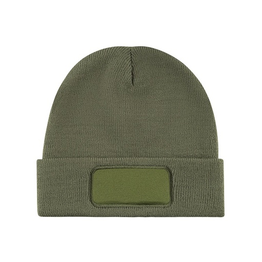 Dzianinowa czapka z wywinięciem i naszywką C1451 - Olive Green