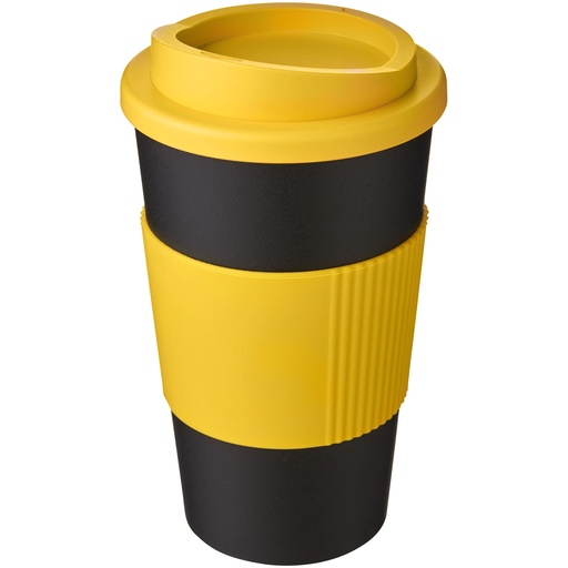 Kubek termiczny z serii Americano® o pojemności 350 ml z uchwytem 210002 - Czarno-żółty