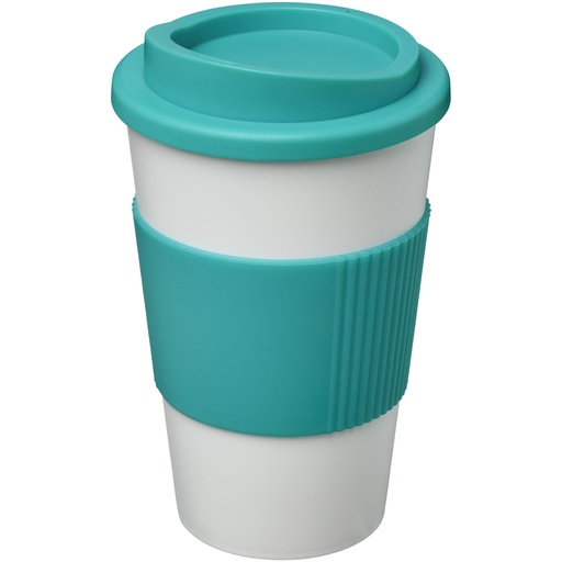 Kubek termiczny z serii Americano® o pojemności 350 ml z uchwytem 210002 - Biało-akwamarynowy