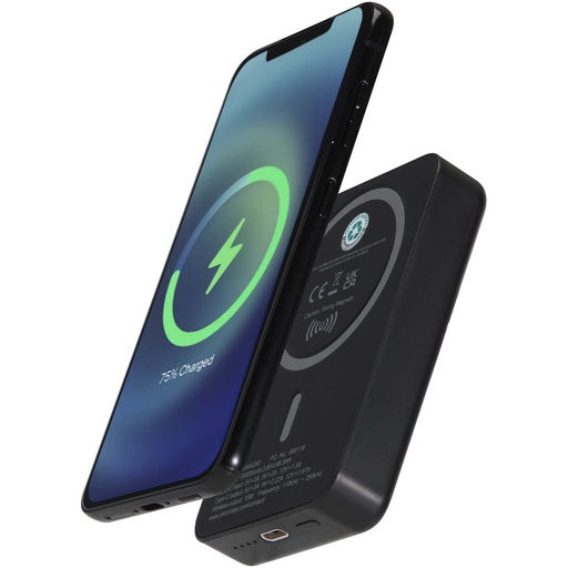 Acrab magnetyczny bezprzewodowy powerbank o pojemności 10 000 mAh i mocy 15 W z technologią 20 W PD — wykonany z tworzyw sztu 124442 - Czarny