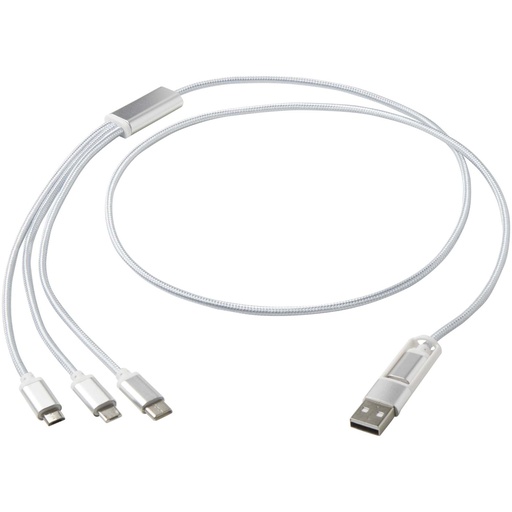 Versatile kabel do ładowania 5-1 z aluminium z recyklingu 124386 - Srebrny