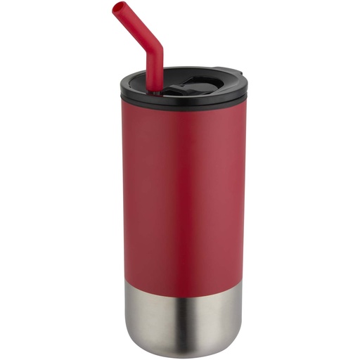 Grayson izolowany kubek z certyfikatem RCS z recyklingu o pojemności 480 ml z silikonową słomką 100918 - Czerwony