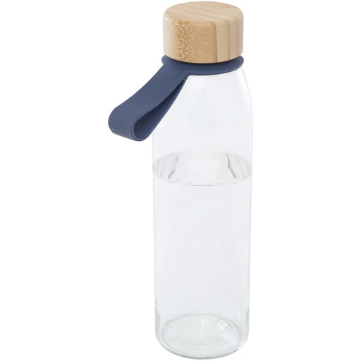 Szklana butelka na wodę Porto o pojemności 500 ml, z silikonowym uchwytem i z bambusową zakrętką 100853 - Oceaniczny niebieski