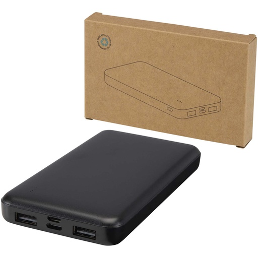 Intan powerbank o pojemności 10 000 mAh i mocy 10 W z tworzyw sztucznych pochodzących z recyklingu 124458 - Czarny