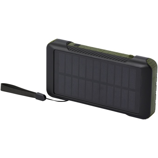 Soldy powerbank solarny o pojemności 10 000 mAh z dynamem wykonany z tworzyw sztucznych pochodzących z recyklingu z certyfika 124346 - Wojskowy zielony