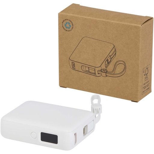 Acrux powerbank do tabletu o pojemności 10 000 mAh i mocy 35 W z wbudowanym kablem typu C - wykonany z tworzyw sztucznych poc 124450 - Biały