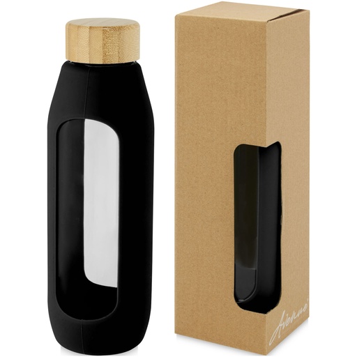 Tidan Butelka z borokrzemianowego szkła o pojemności 600 ml z silikonowym uchwytem 100666 - Czarny