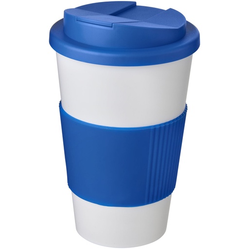 Kubek Americano® 350 ml z uchwytem i pokrywką chroniącą przed rozlaniem 210696 - Biało-środkowy niebieski