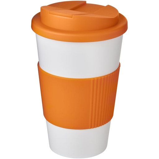 Kubek Americano® 350 ml z uchwytem i pokrywką chroniącą przed rozlaniem 210696 - Biało-pomarańczowy