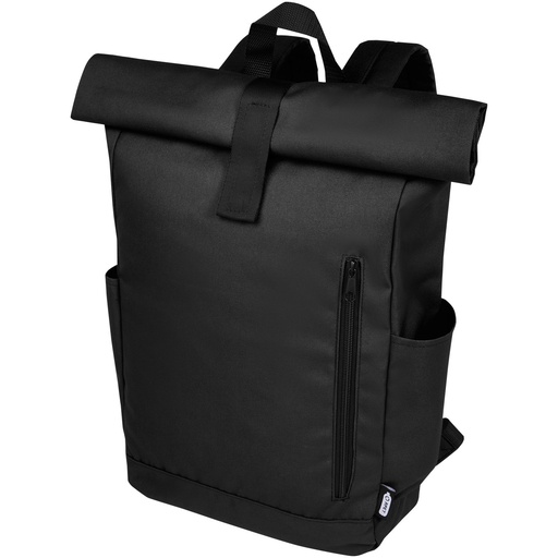Byron plecak na laptopa 15,6 cala z tworzywa RPET z certyfikatem GRS z zawijanym zamknięciem, 18 l 120659 - Czarny