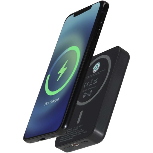 Acrab magnetyczny bezprzewodowy powerbank o pojemności 5000 mAh i mocy 15 W z technologią PD 20 W — wykonany z tworzyw sztycz 124441 - Czarny