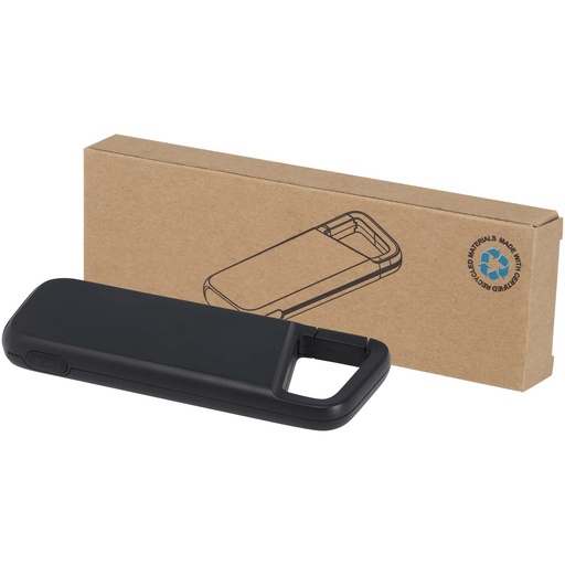 Alkes wodoodporny powerbank z karabińczykiem o pojemności 5000 mAh i mocy 12 W, wykonany z tworzyw sztucznych pochodzących z 124470 - Czarny
