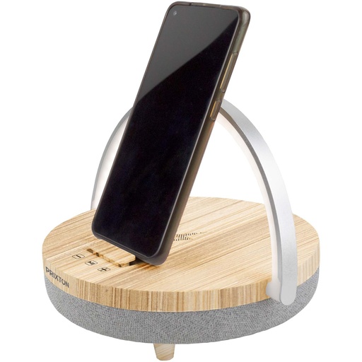 Prixton głośnik Bluetooth® 10 W 4 w 1 ze światłem LED i podstawą do ładowania bezprzewodowego 2PA160 - Drewniany