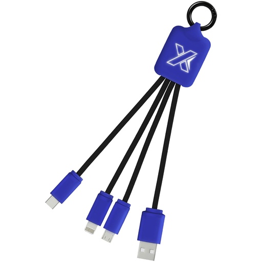 Kabel z podświetlonym logo 3w1 z brelokiem - SCX.design C15 2PX001 - Niebieski refleks-czarny