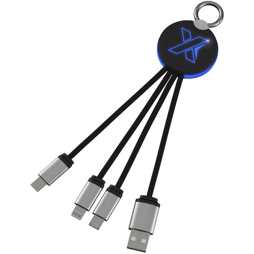 Kabel z podświetlonym logo 3w1 z brelokiem - SCX.design C16 2PX002 - Niebiesko-czarny