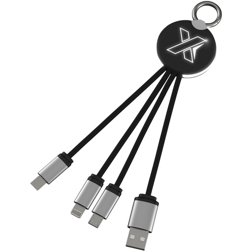 Kabel z podświetlonym logo 3w1 z brelokiem - SCX.design C16 2PX002 - Czarno-biały