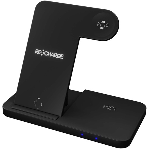 SCX.design W28 bezprzewodowa baza ładująca 3 w 1 ze stojakiem na telefon 2PX135 - Czarny