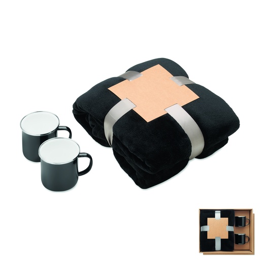 Zestaw koc polarowy i 2 kubki MO3207-03 - czarny