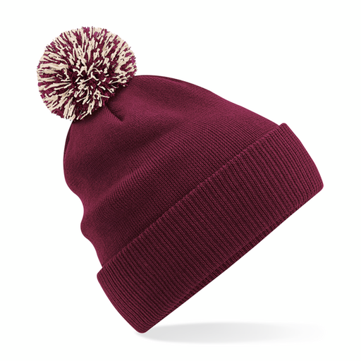 Czapka Dwuwarstwowa Akrylowa z Pomponem CB450 - Burgundy & Off White