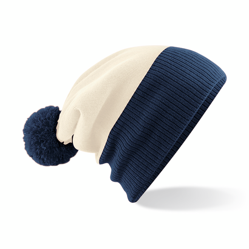 Dwukolorowa czapka z pomponem CB451 - Off White & French Navy