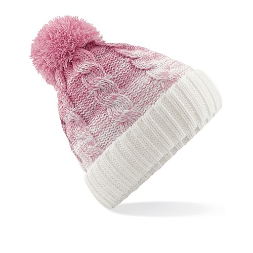 Czapka Ombre Dzianina Warkoczowa z Pomponem CB459 - Dusky Pink & Off White