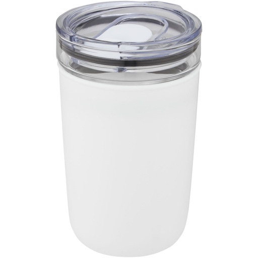 Szklany kubek Bello o pojemności 420 ml z zewnętrzną ścianką z plastiku z recyklingu 100675 - Biały