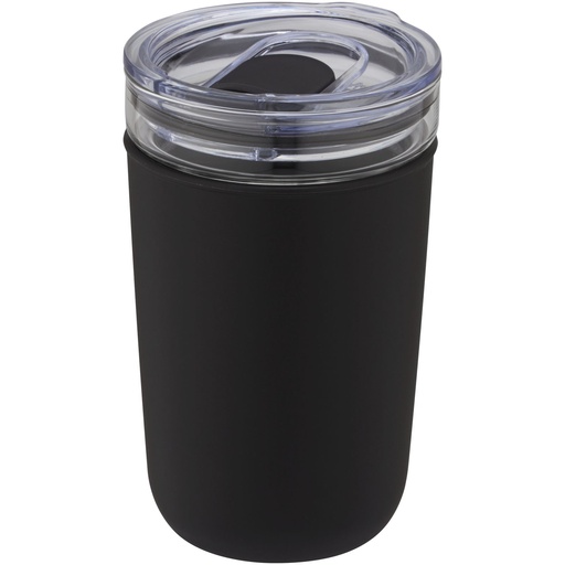 Szklany kubek Bello o pojemności 420 ml z zewnętrzną ścianką z plastiku z recyklingu 100675 - Czarny
