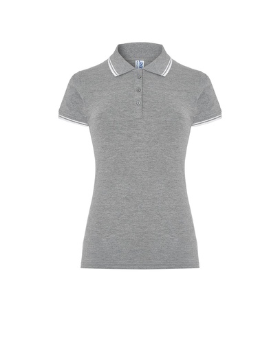 Koszulka Polo Damska Slim Bawelniana Pique JHK511 - Grey melange/White