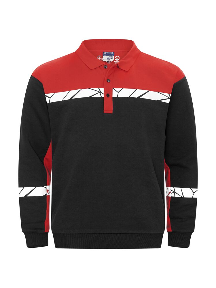 7100 Bluza Polo z długim rękawem – BLACK/ RED