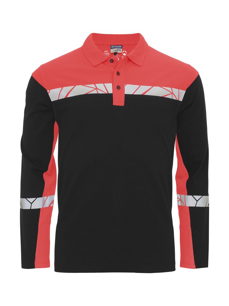 7004 Polo z długim rękawem – BLACK/ RED