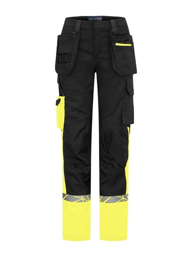 7513 Spodnie robocze damskie z otwartymi kieszeniami – BLACK/ YELLOW