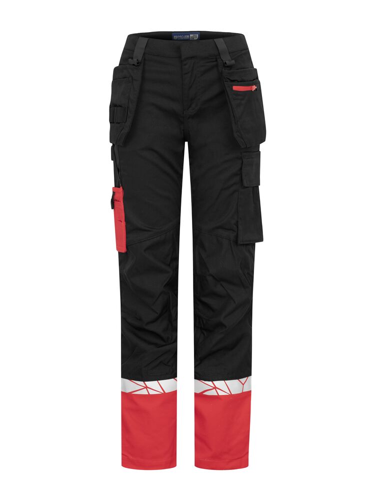 7513 Spodnie robocze damskie z otwartymi kieszeniami – BLACK/ RED
