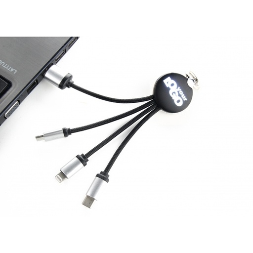 Kabel 3w1 z podświetlanym logo EG0419 - Czarny