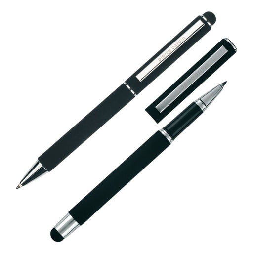 Zestaw piśmienny długopis i pióro kulkowe touch pen soft touch CLAUDIE Pierre Cardin B040120 - Czarny